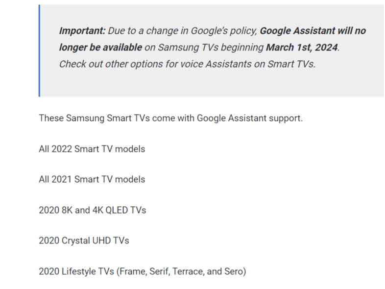 Google Assistant sẽ bị gỡ trên tất cả TV Samsung