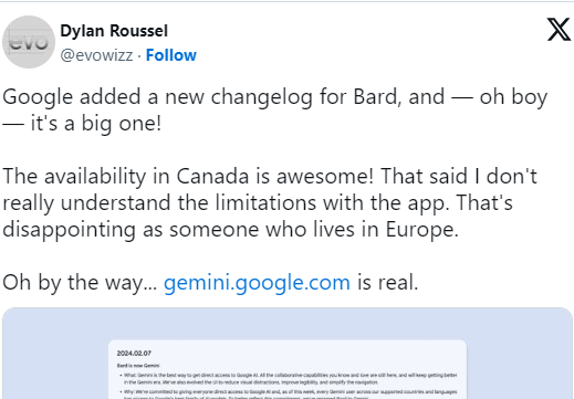 Bard đã chết, Gemini muôn năm! Gemini Ultra sẽ ra mắt ngày mai và đồng thời đổi tên Google Bard