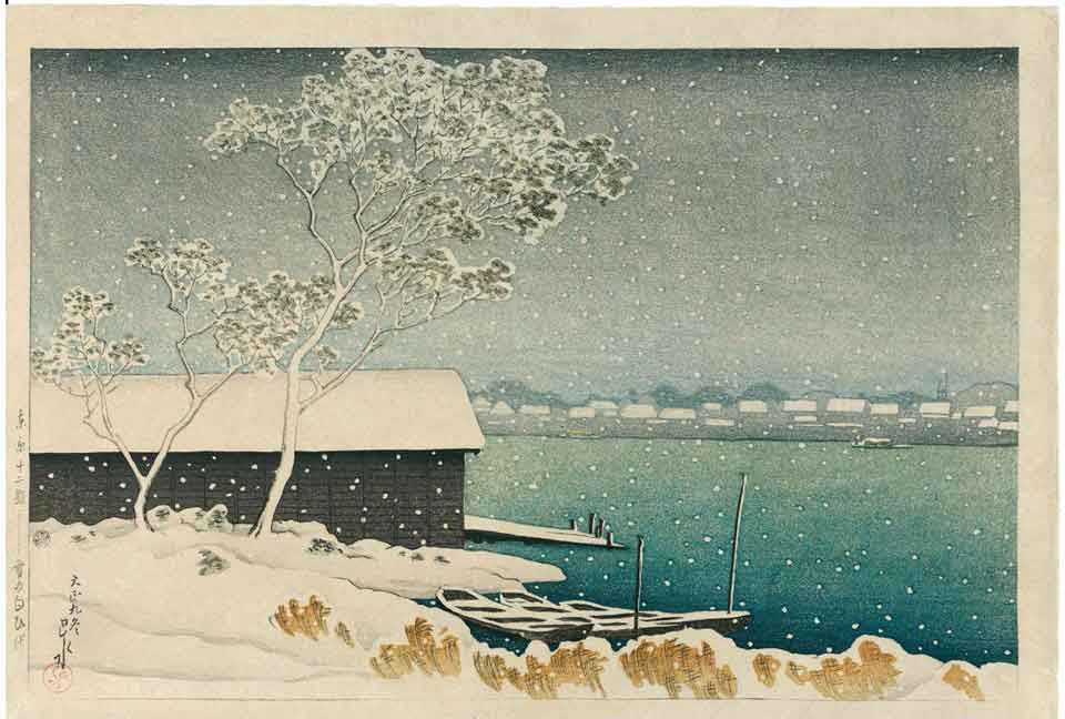 Steve Jobs yêu thích những bức tranh vẽ tuyết. Tác phẩm 'Tuyết ở Shirahige' của Kawase Hasui.